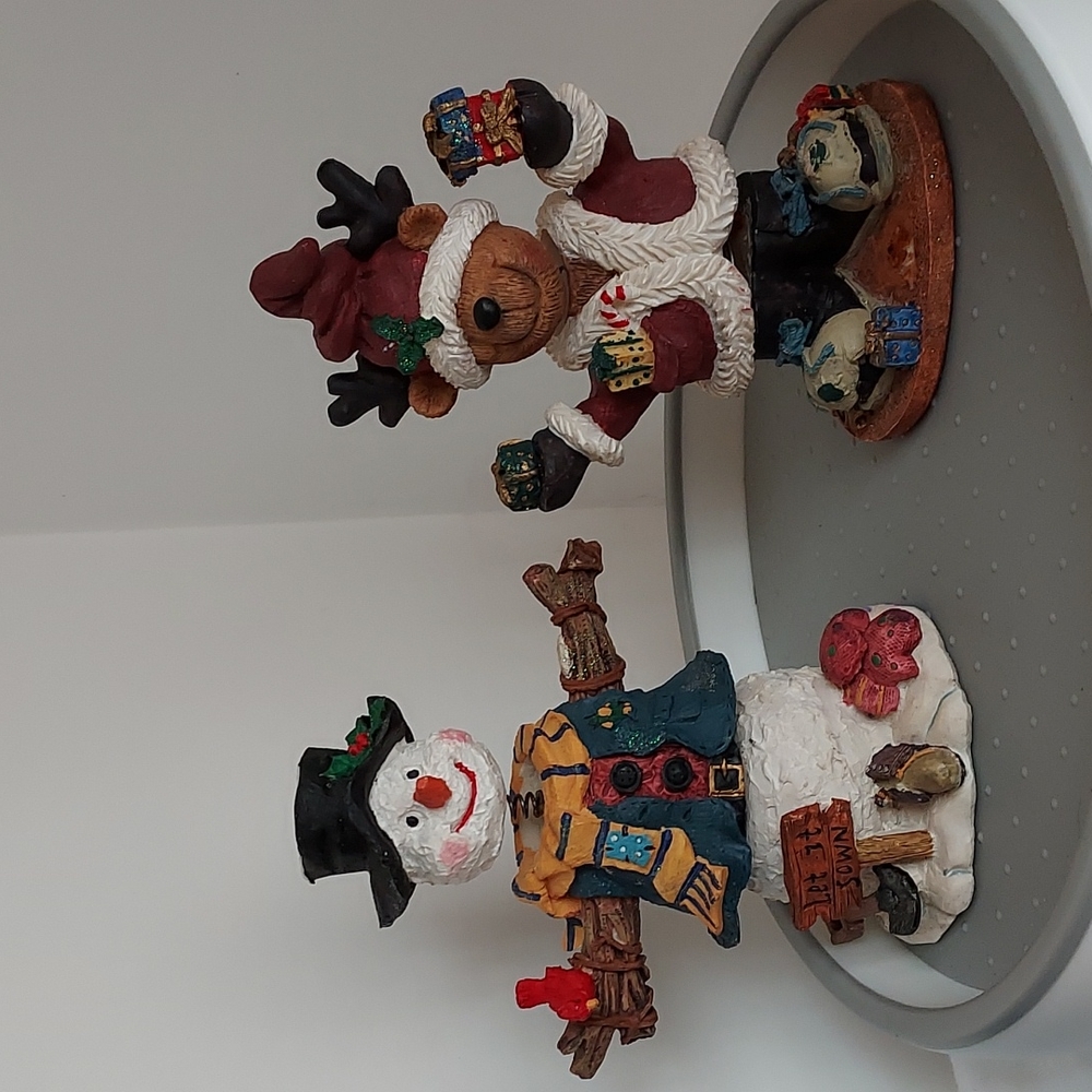 Bobble Snowman and Reindeer Christmas Decoration Polyresin